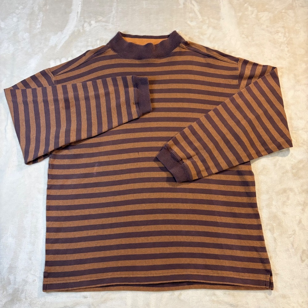 Vintage Banana Republic Safari & Travel Striped Mock Neck Shirt Brown XL USA